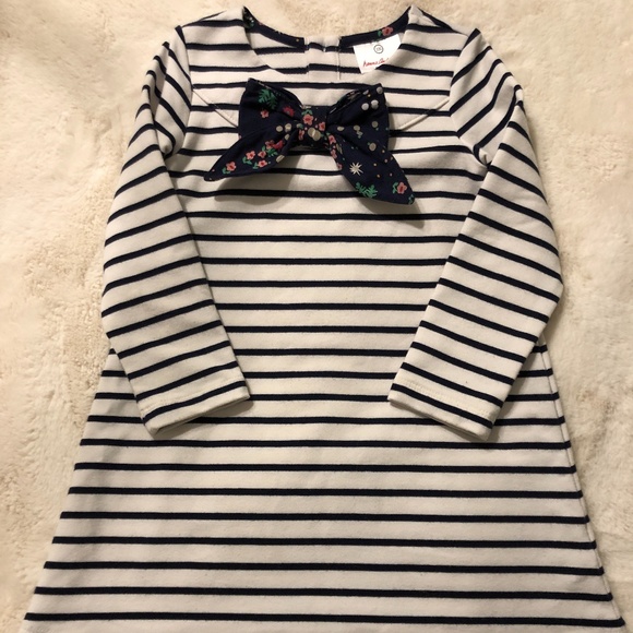 Hanna Andersson Striped Dress with Floral Bow Sz 4 - Picture 2 of 5